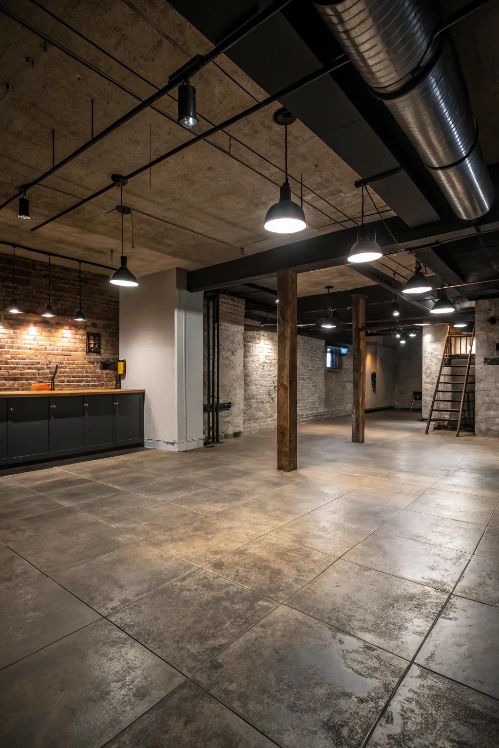 Concrete tiles give basements a modern, sophisticated edge.