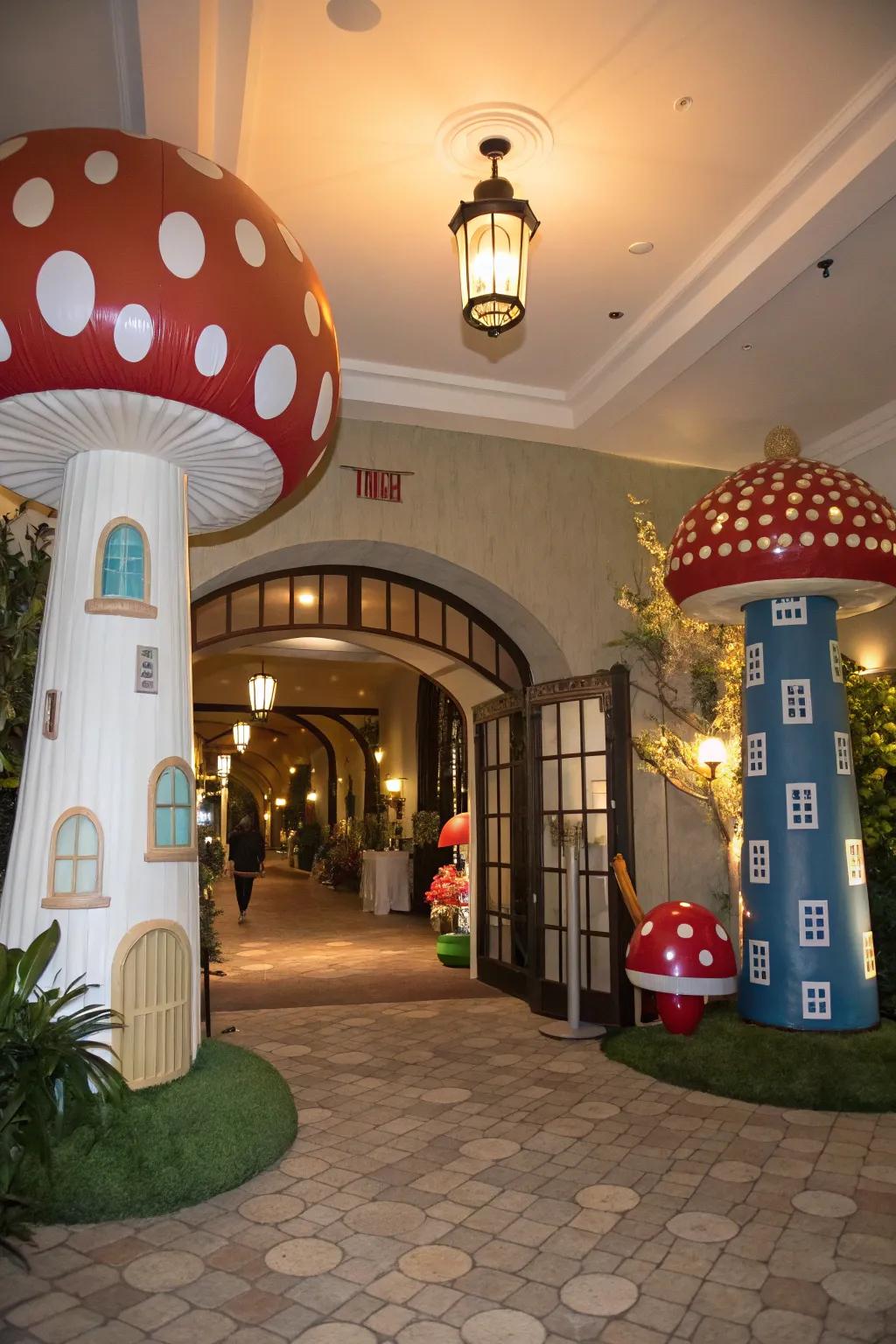 Large themed props create a striking and memorable entrance.