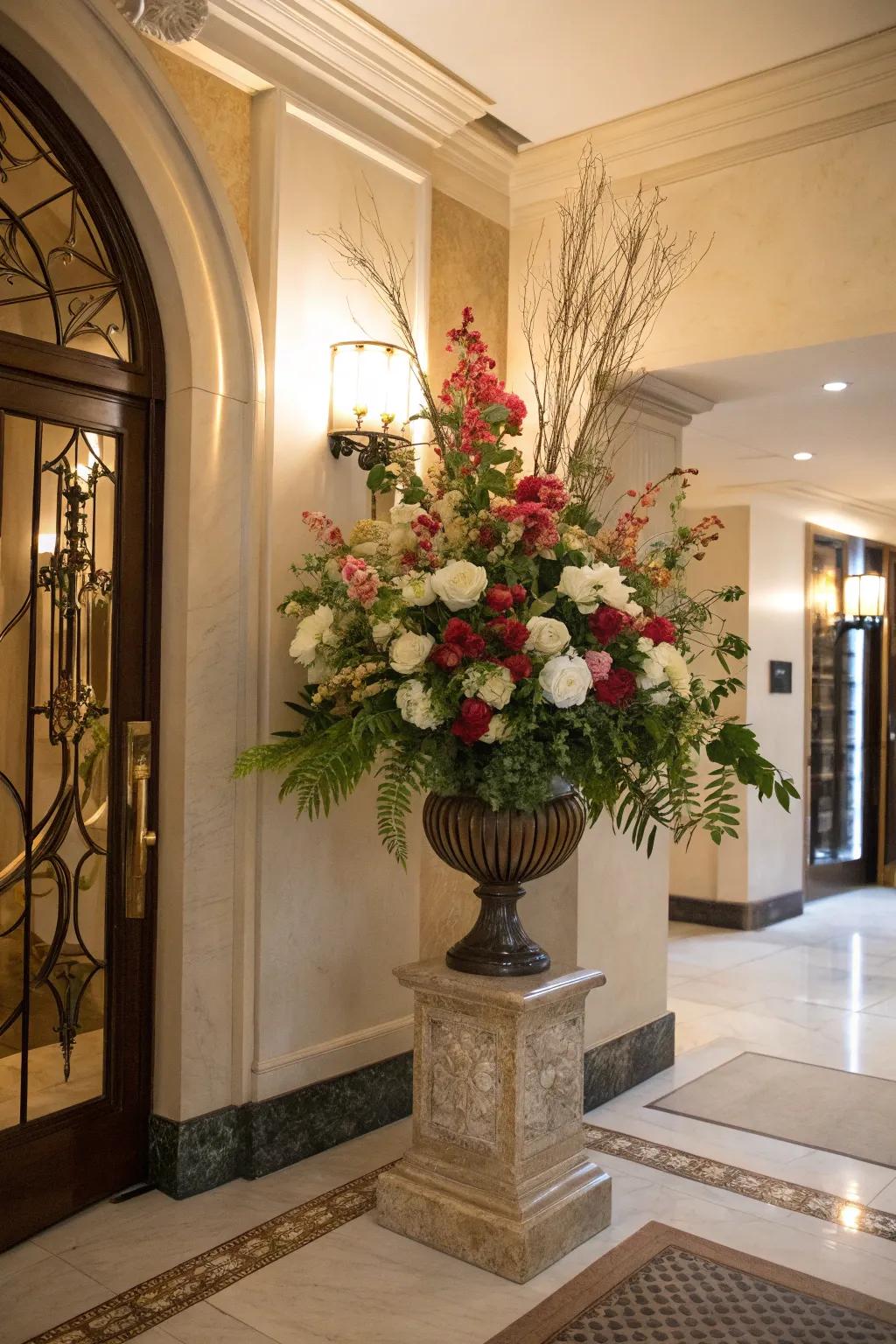 Elegant floral arrangements add color and charm to your entrance.