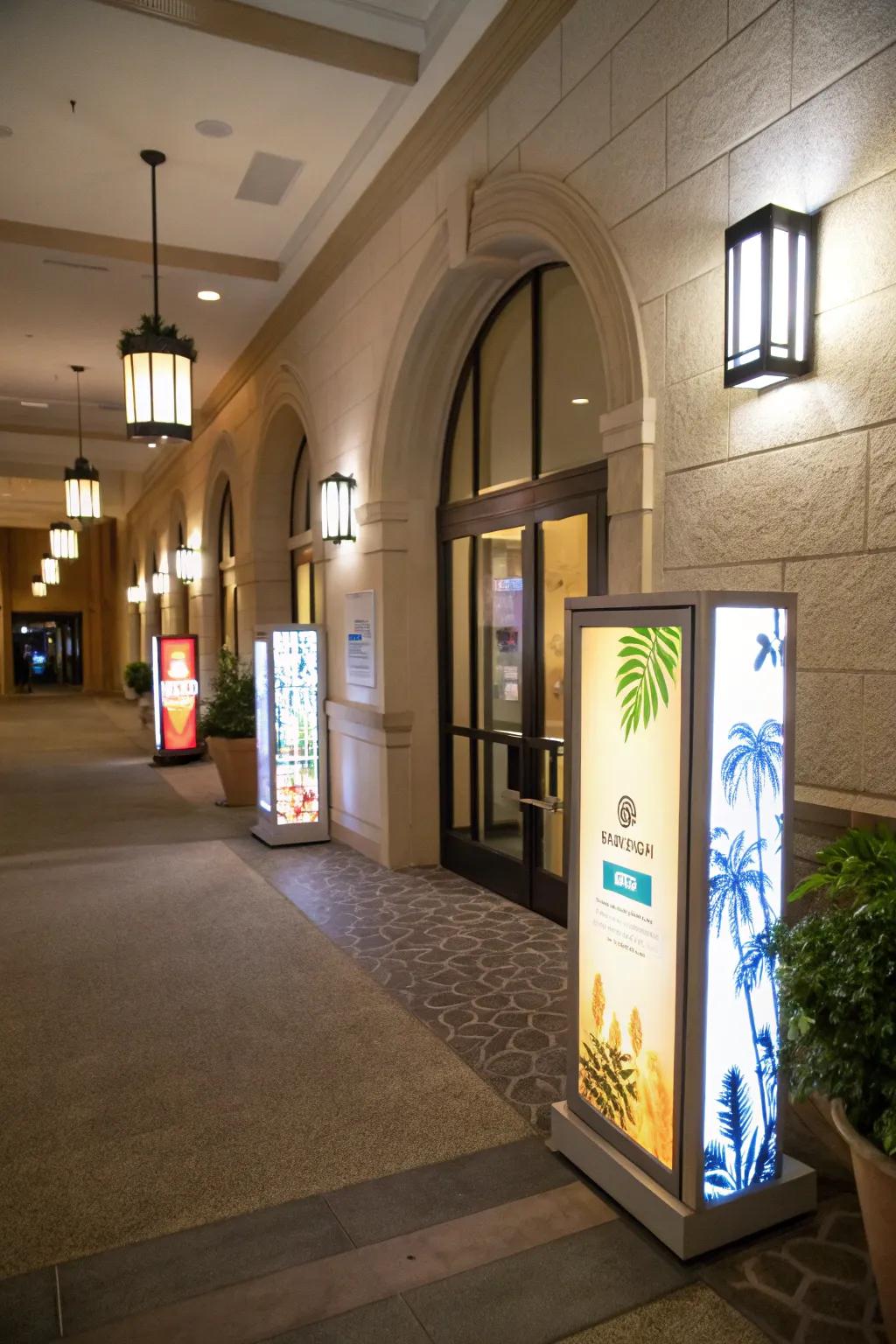 Lightbox signs add a playful and artistic flair to your party entrance.