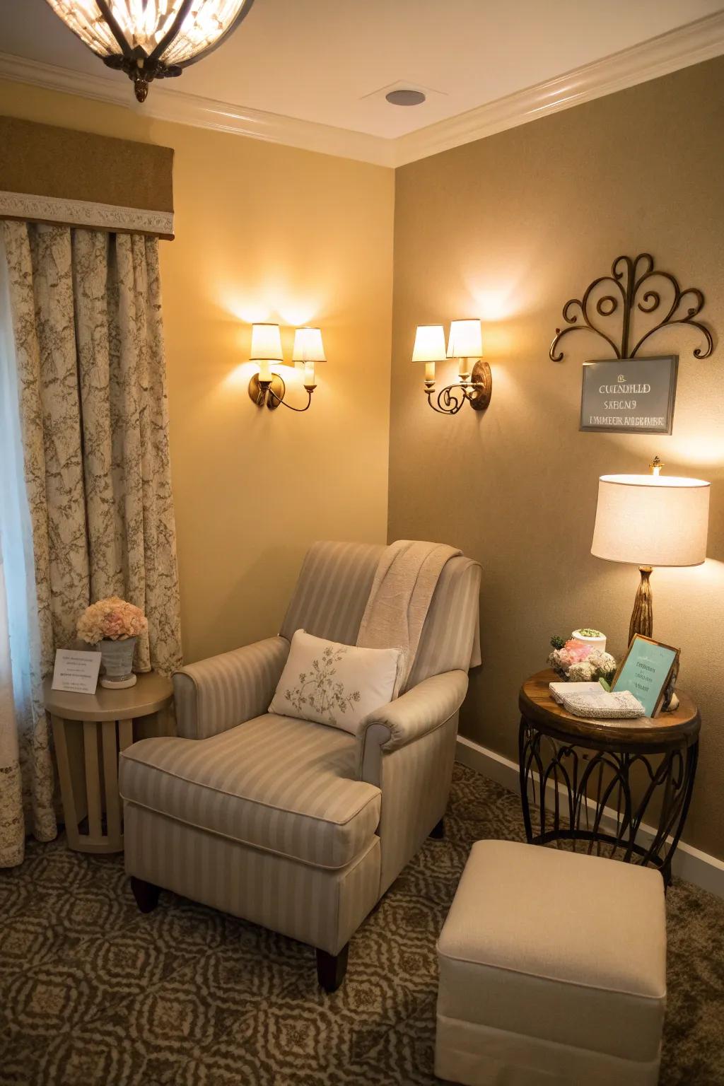 Subtle lighting enhances the tranquil ambiance within a nursing space.