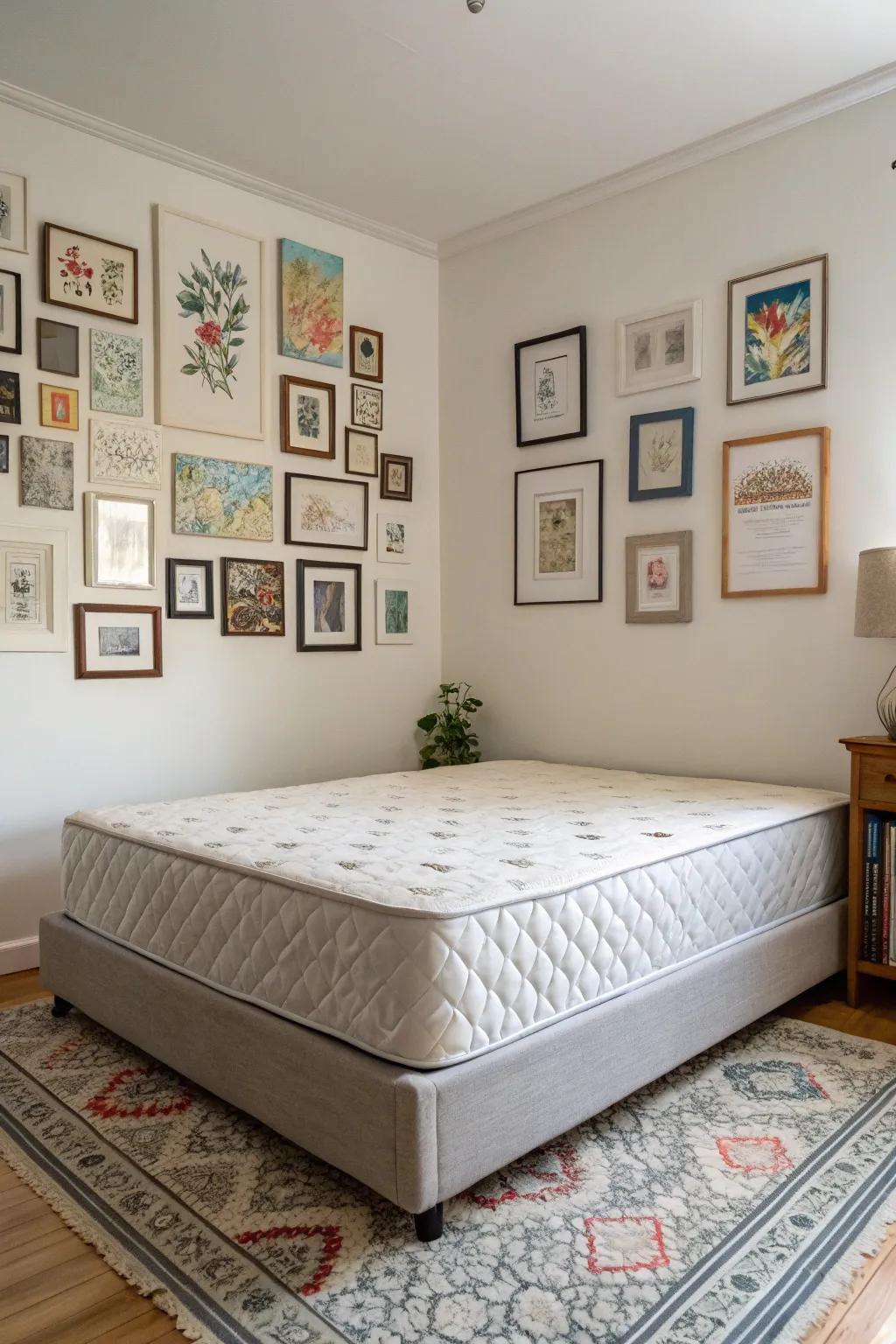 Gallery wall adds personality and visual interest.