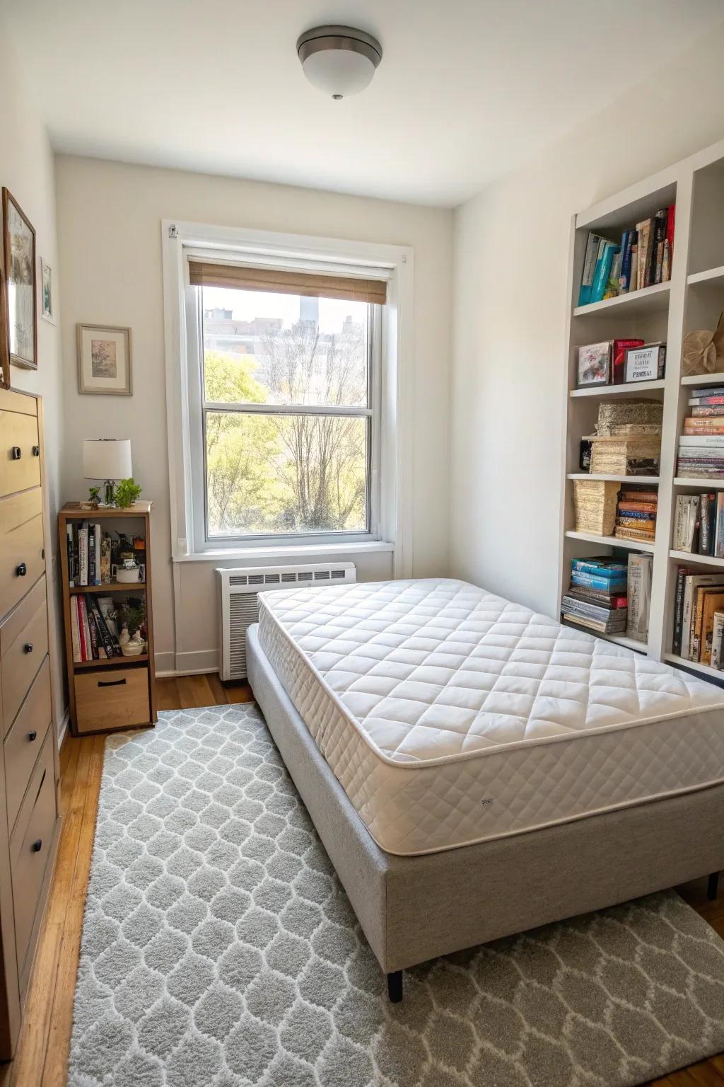 Smart design maximizes compact bedroom space.