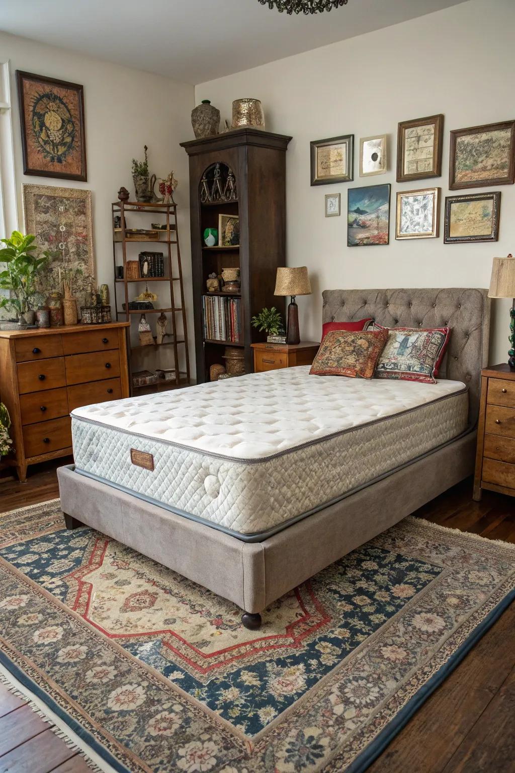 Fusion of traditional and modern bedroom styles.