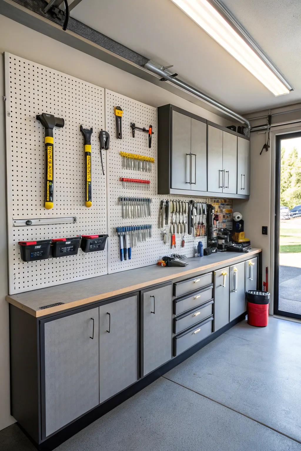 Organized tool station streamlining garage projects.