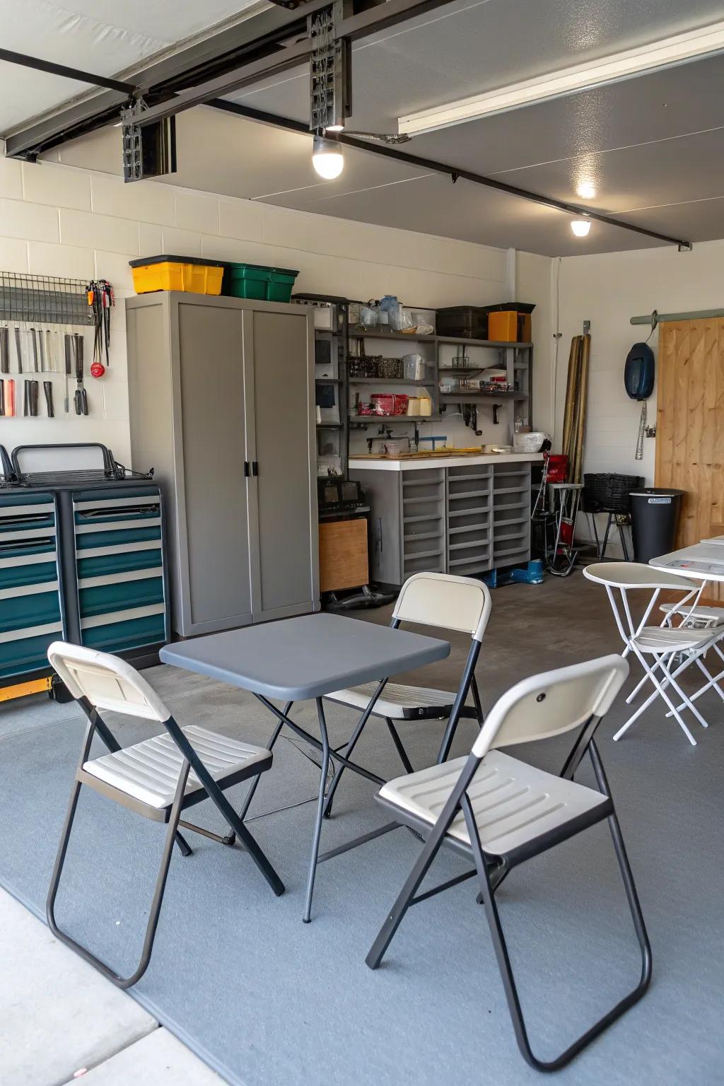 Modular furniture providing versatile garage arrangements.