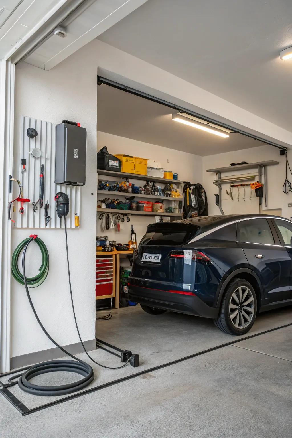 Charging station adds modern convenience to the garage.