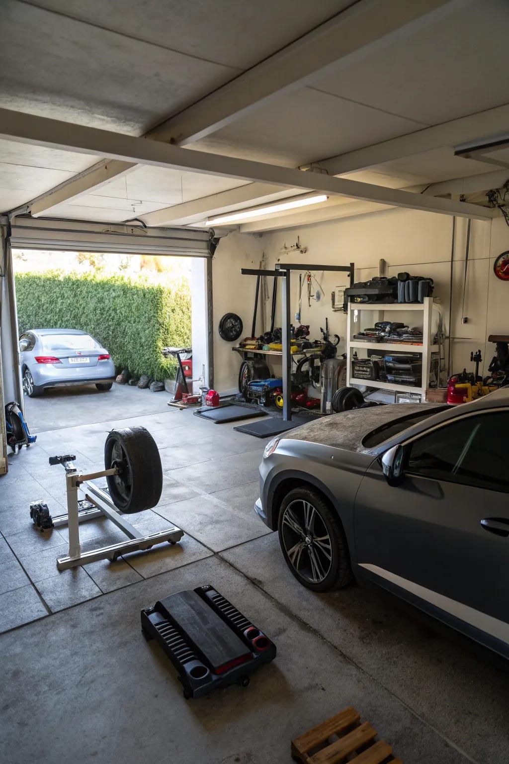 Zoned garage areas increase functionality and adaptability.
