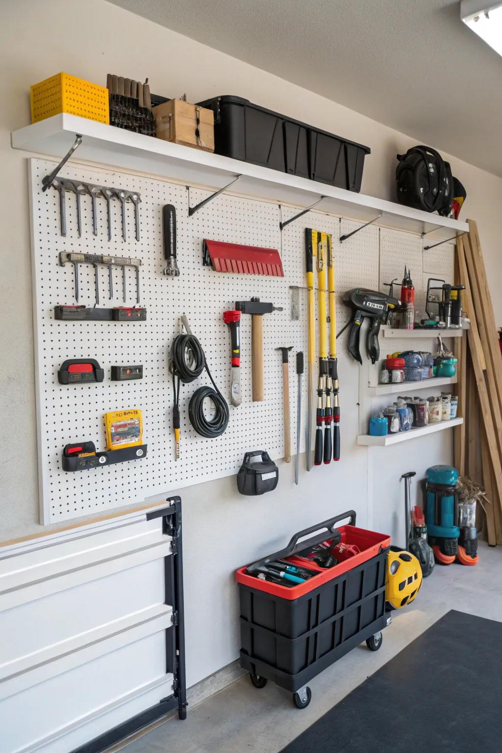 Vertical storage solutions keep garage organized and spacious.