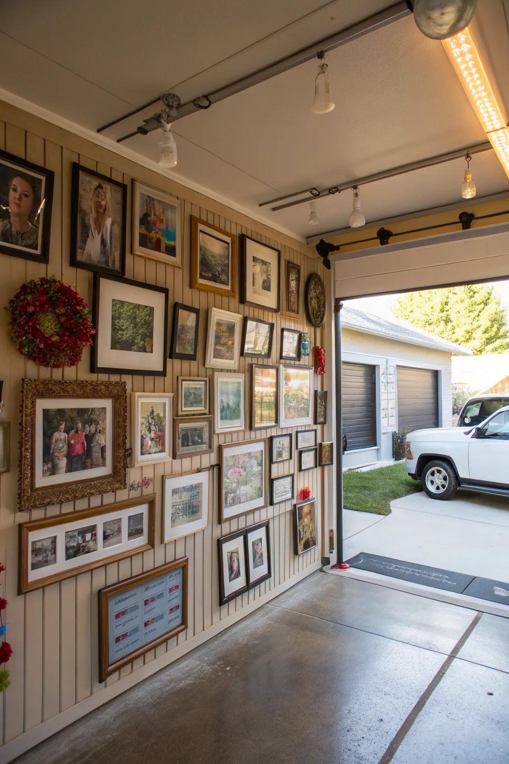 Personalized decor adds warmth and character to the garage.