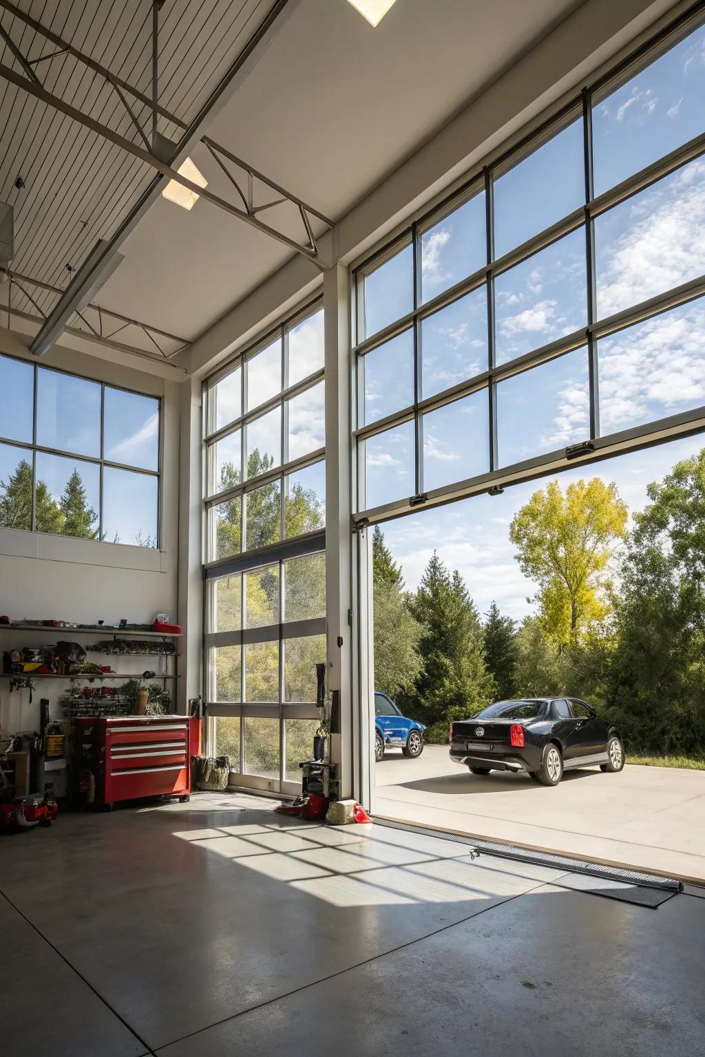 Natural light brightens and warms the garage environment.