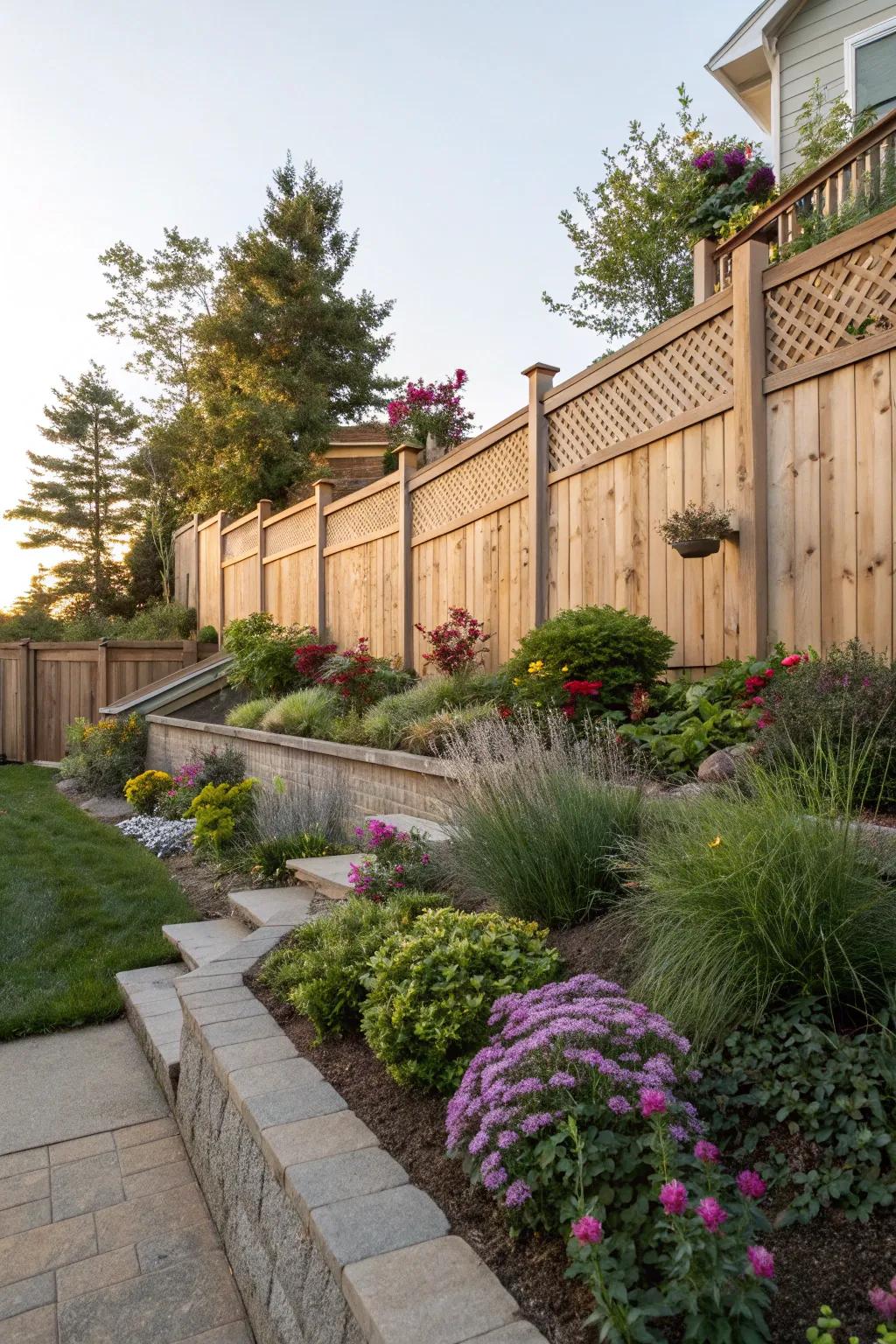 Staggered sowing introduces profundity and captivation to your fence perimeter.
