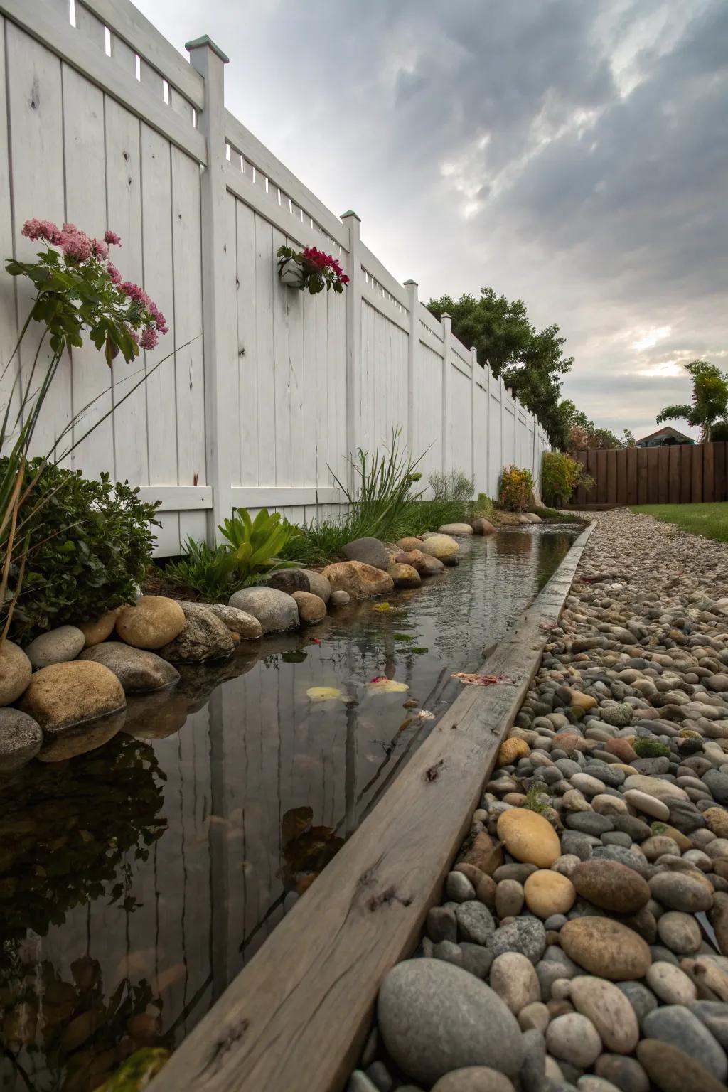 A pebble moat incorporates texture and fascination to your fence.