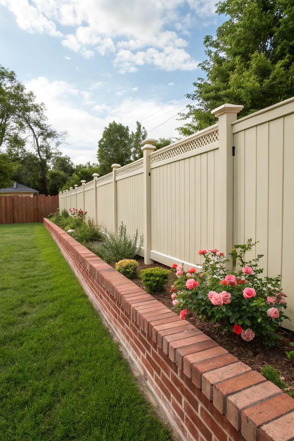 A brick border imparts a timeless and sturdy visual.