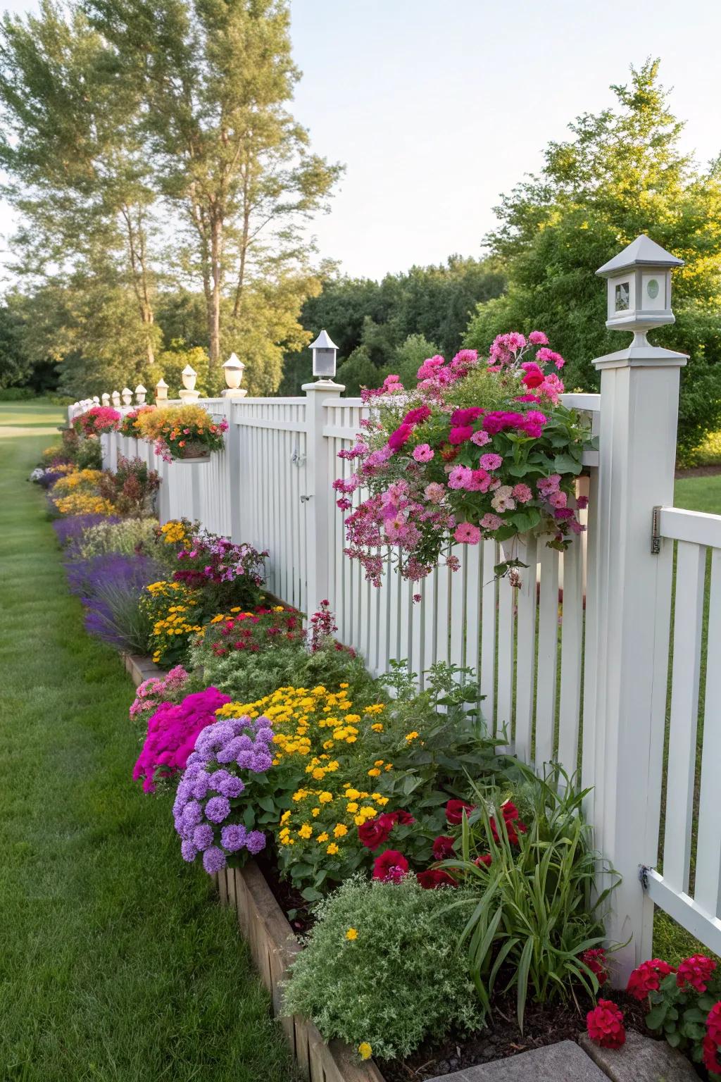 Vibrant flower beds breathe vitality and hue into your fence.