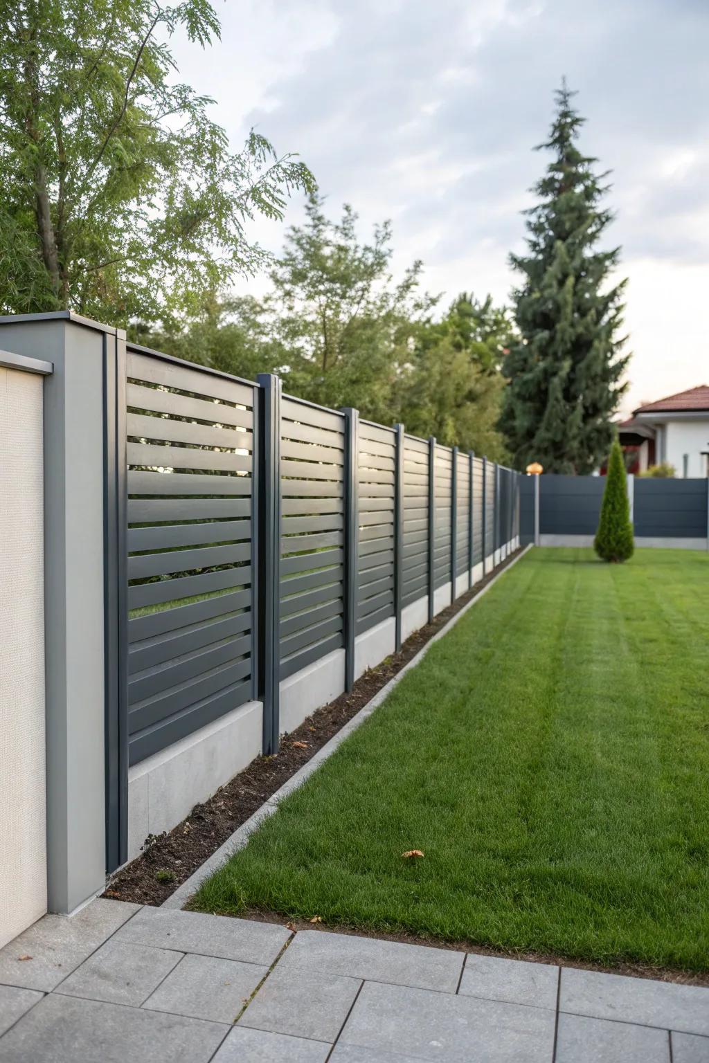 Streamlined metallic edging proposes a contemporary accent for your fence.