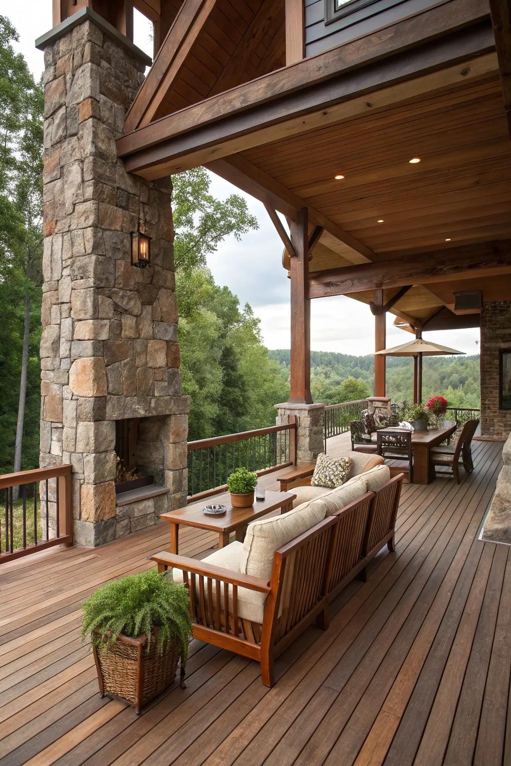 Rustic elements add warmth to your deck.