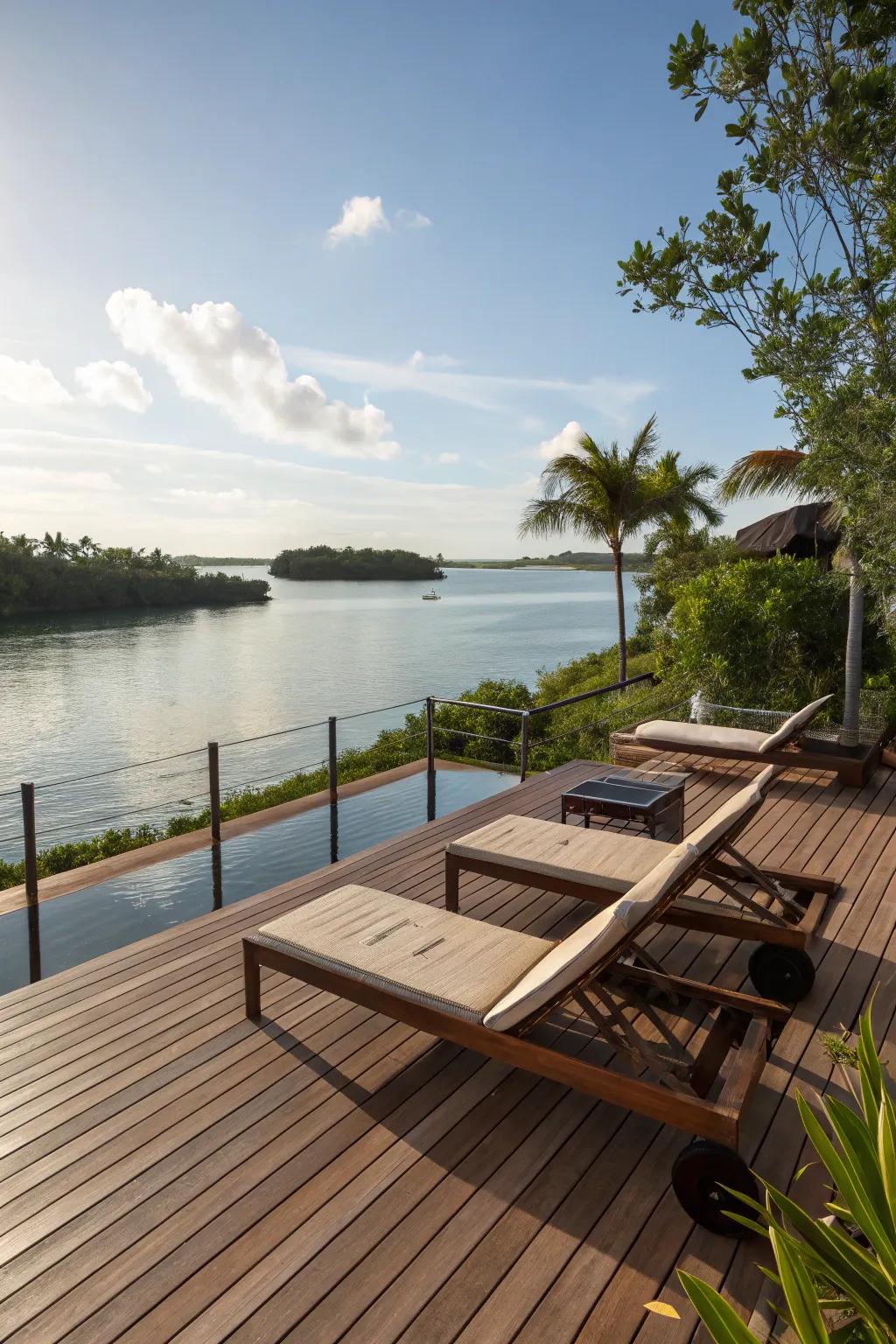 A cumaru deck enhances waterfront living.
