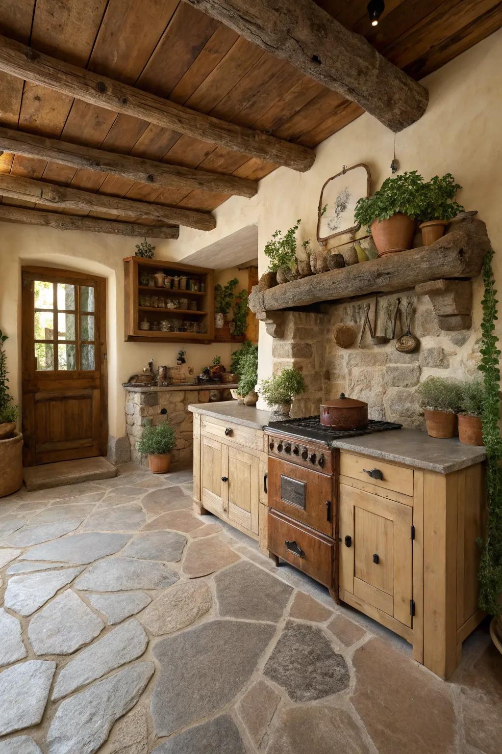 Flagstone floors bring organic texture and warmth.