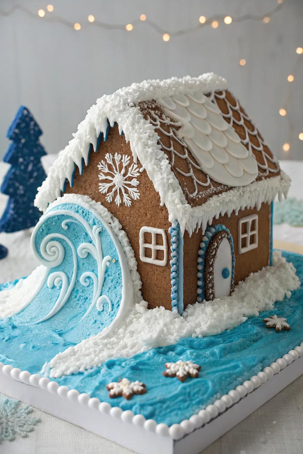 White frosting mimics foamy wave crests for a realistic ocean effect.
