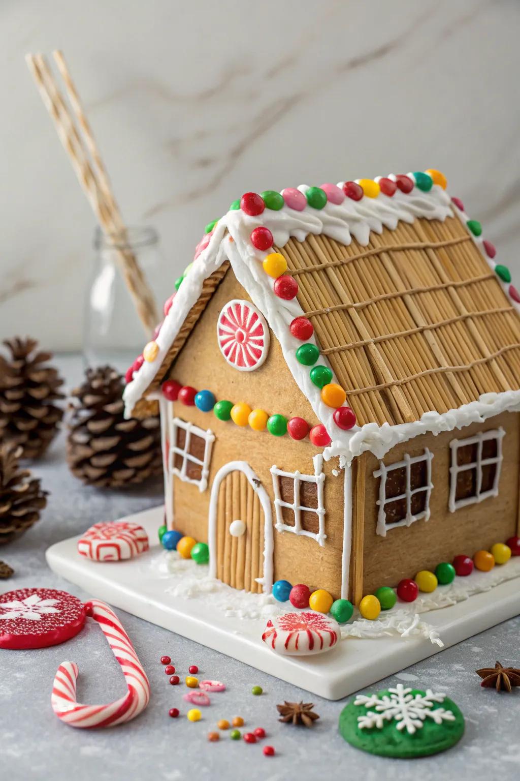 Pretzel rods fashioned into rustic bamboo blinds for windows.