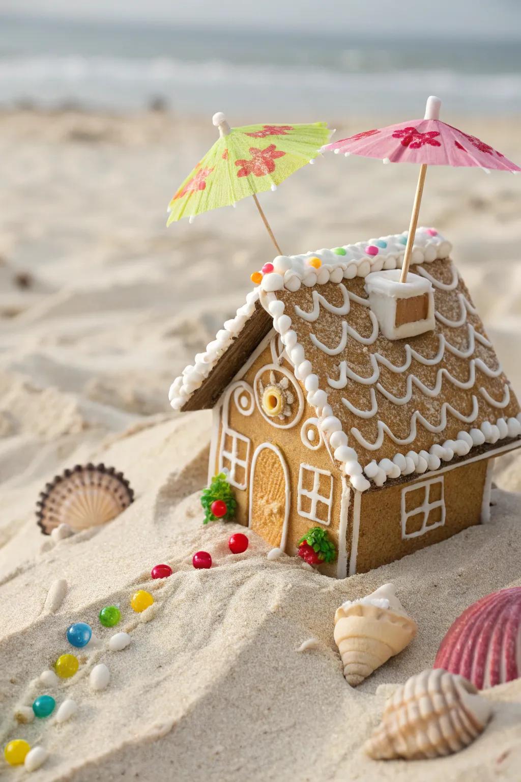 Miniature drink umbrellas add a festive beach vibe.