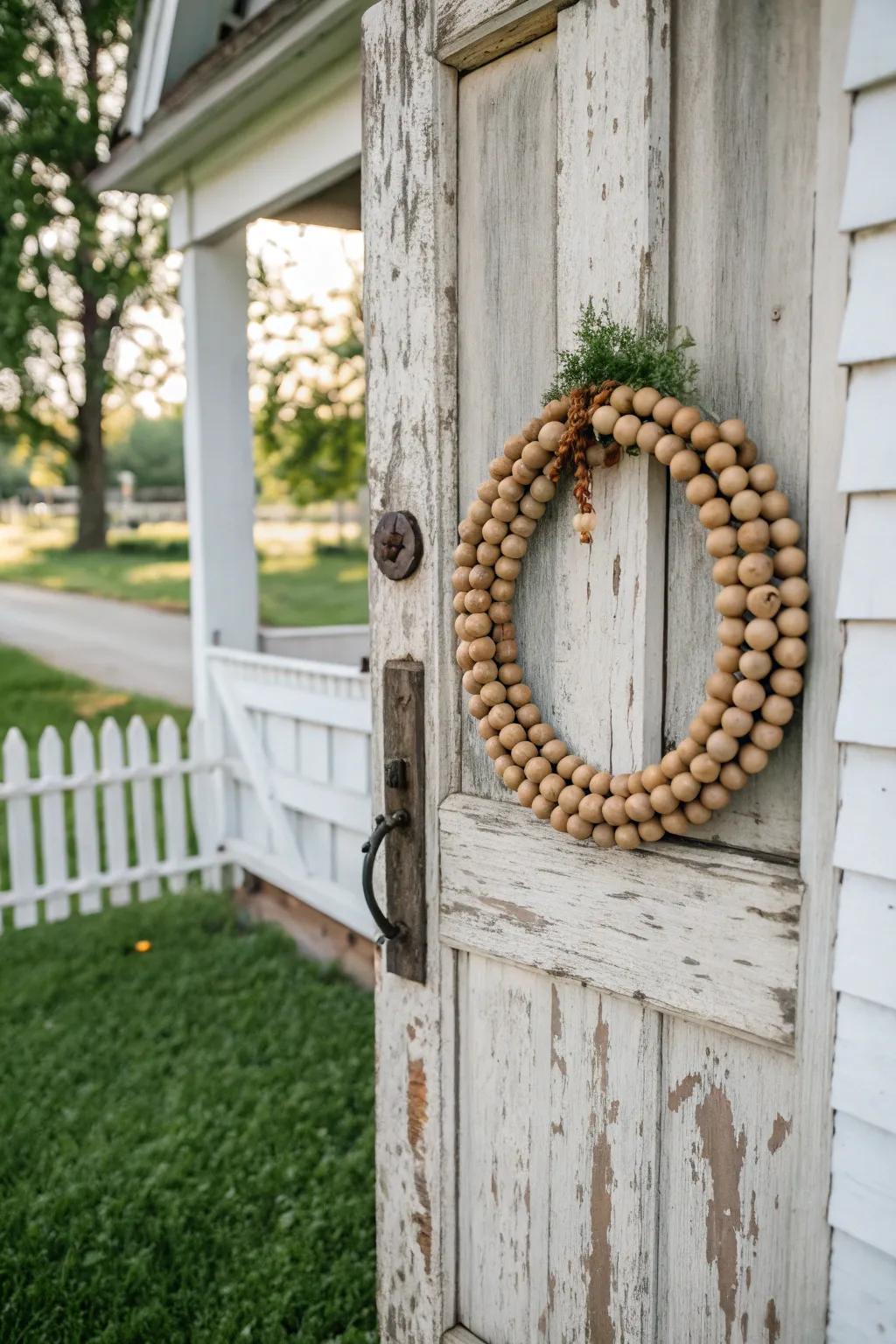 Festive garland made from wooden beads for holiday decor.