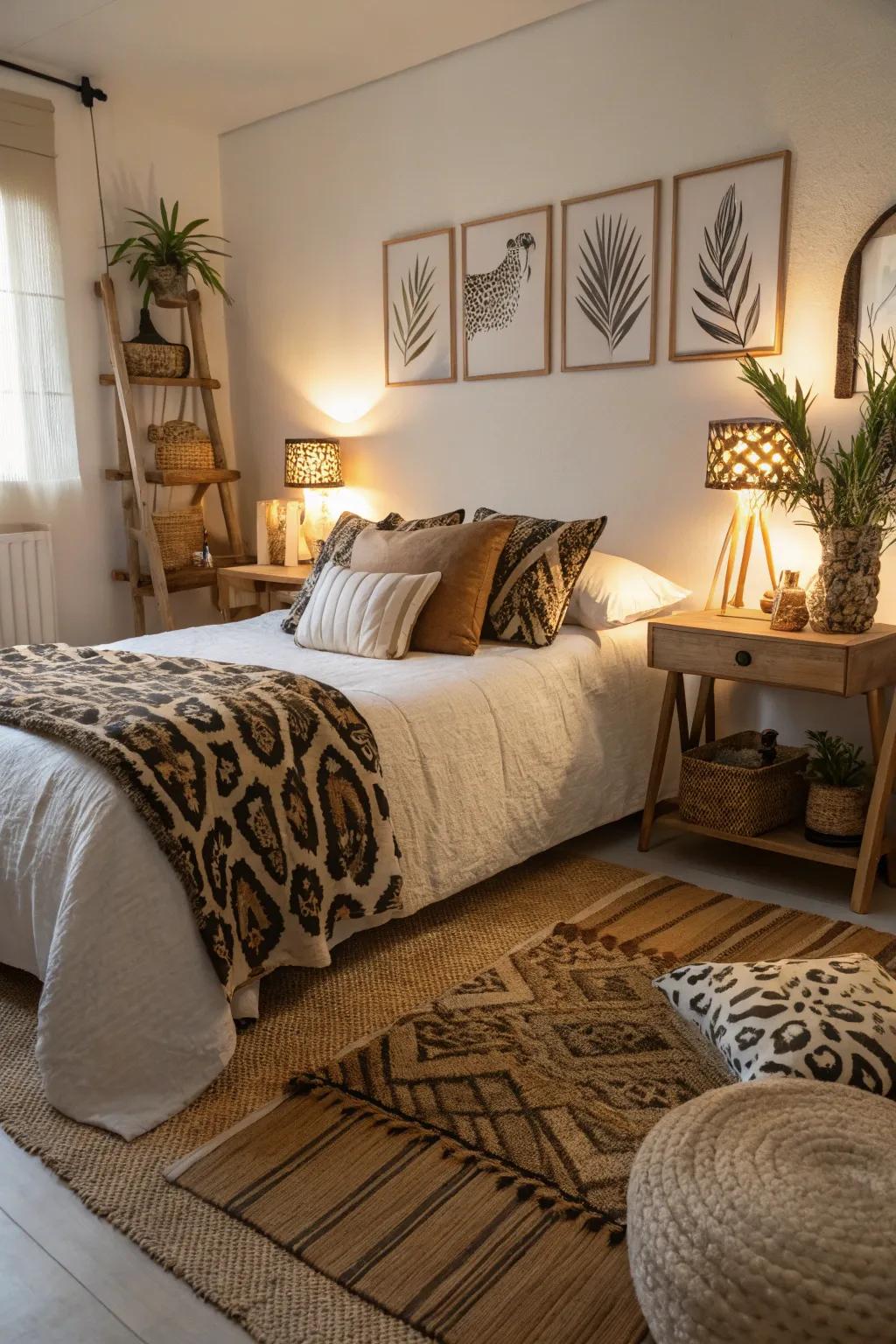 Animal print textiles inject style and comfort into the safari theme.
