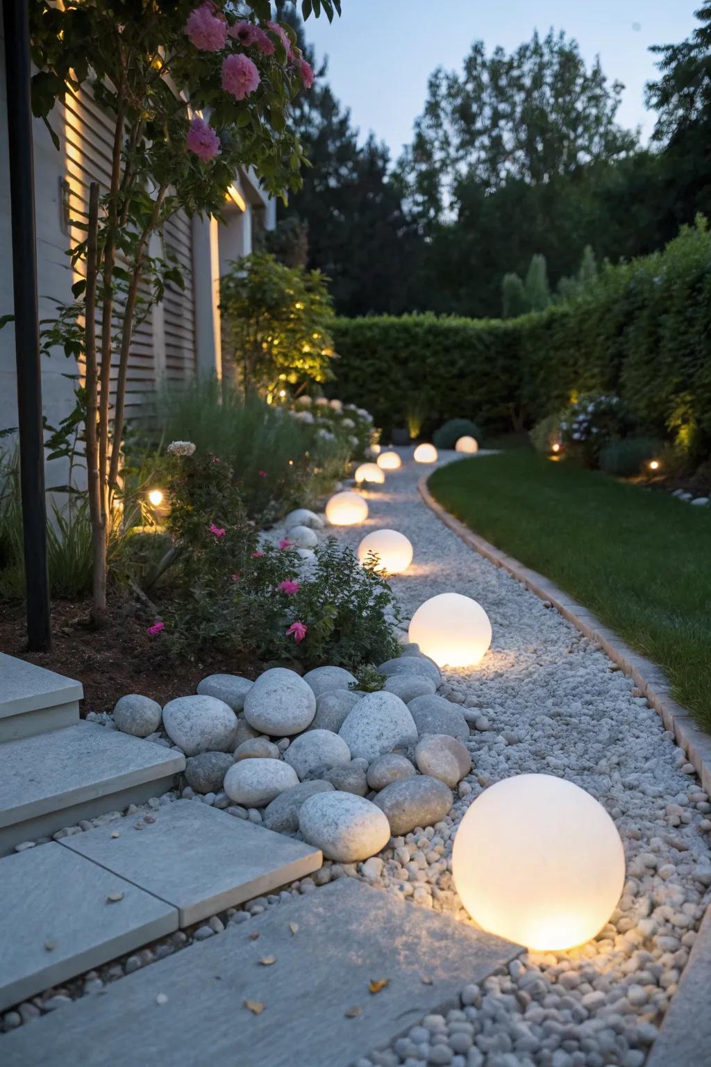 Moon-inspired landscaping creates a captivating outdoor gathering space.