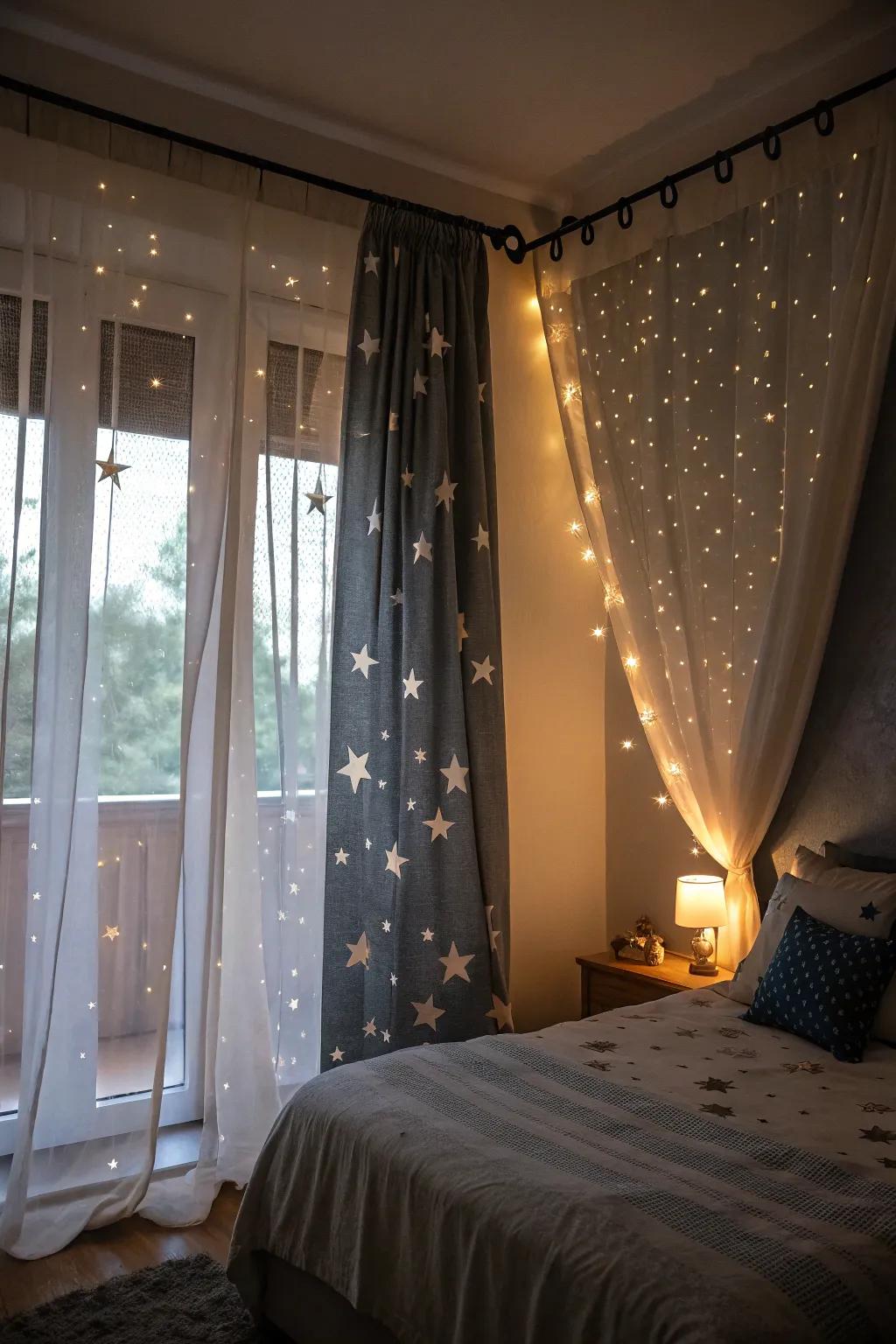 Starry night curtains create a dreamy, celestial atmosphere in any room.