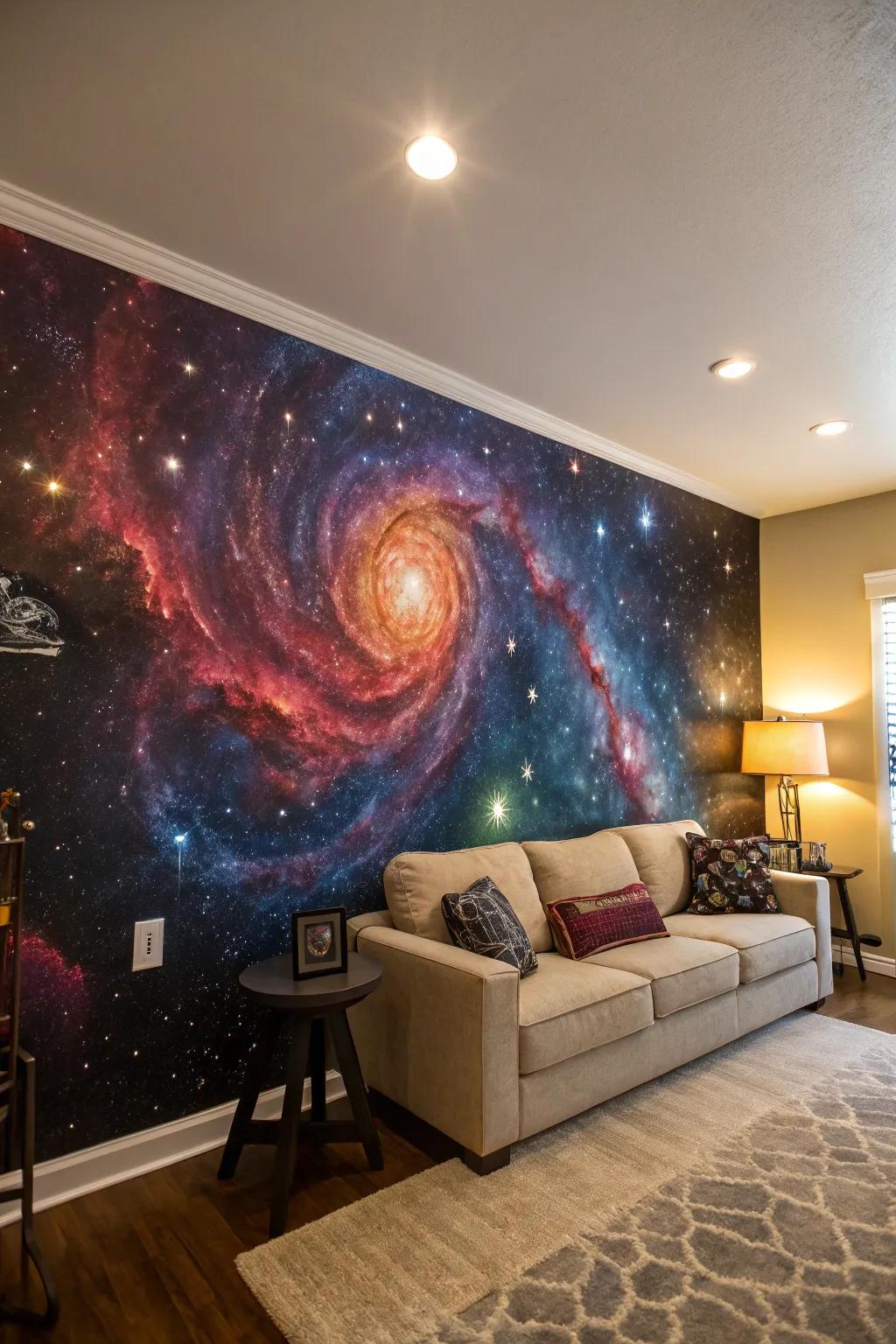 A stunning galaxy mural turns any wall into a celestial masterpiece.