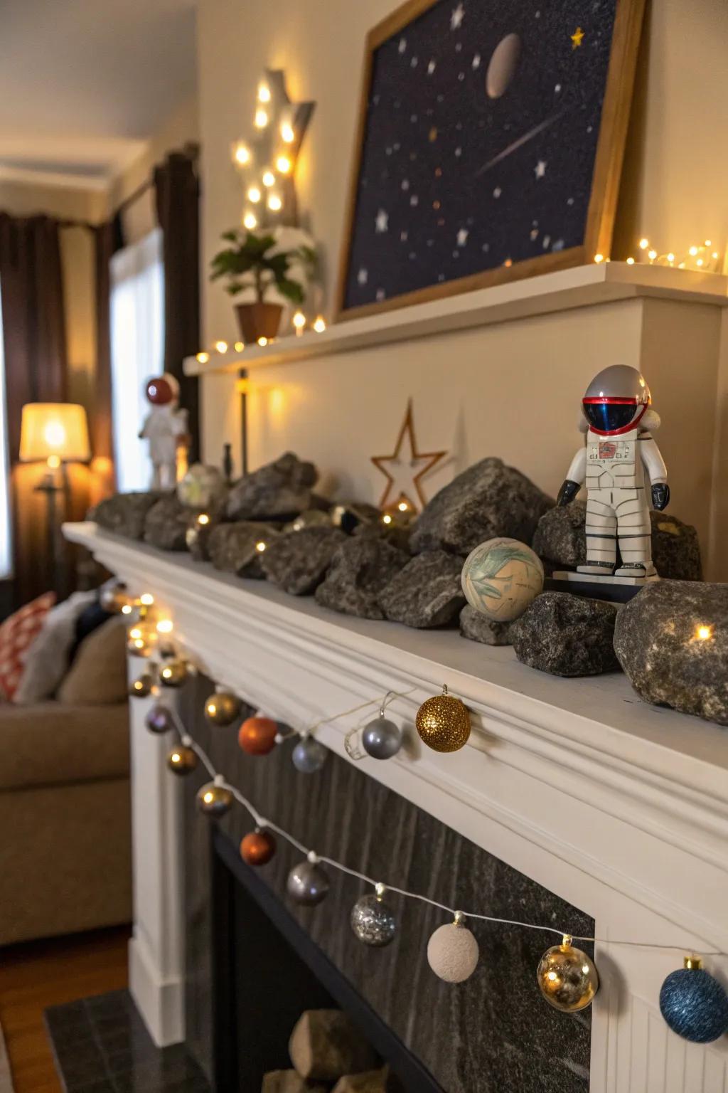 Meteorite fragments make for fascinating and distinctive mantel decorations.
