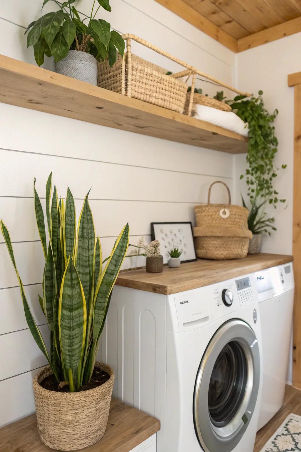 A viper's bowstring hemp adds an element of nature to the laundry space.