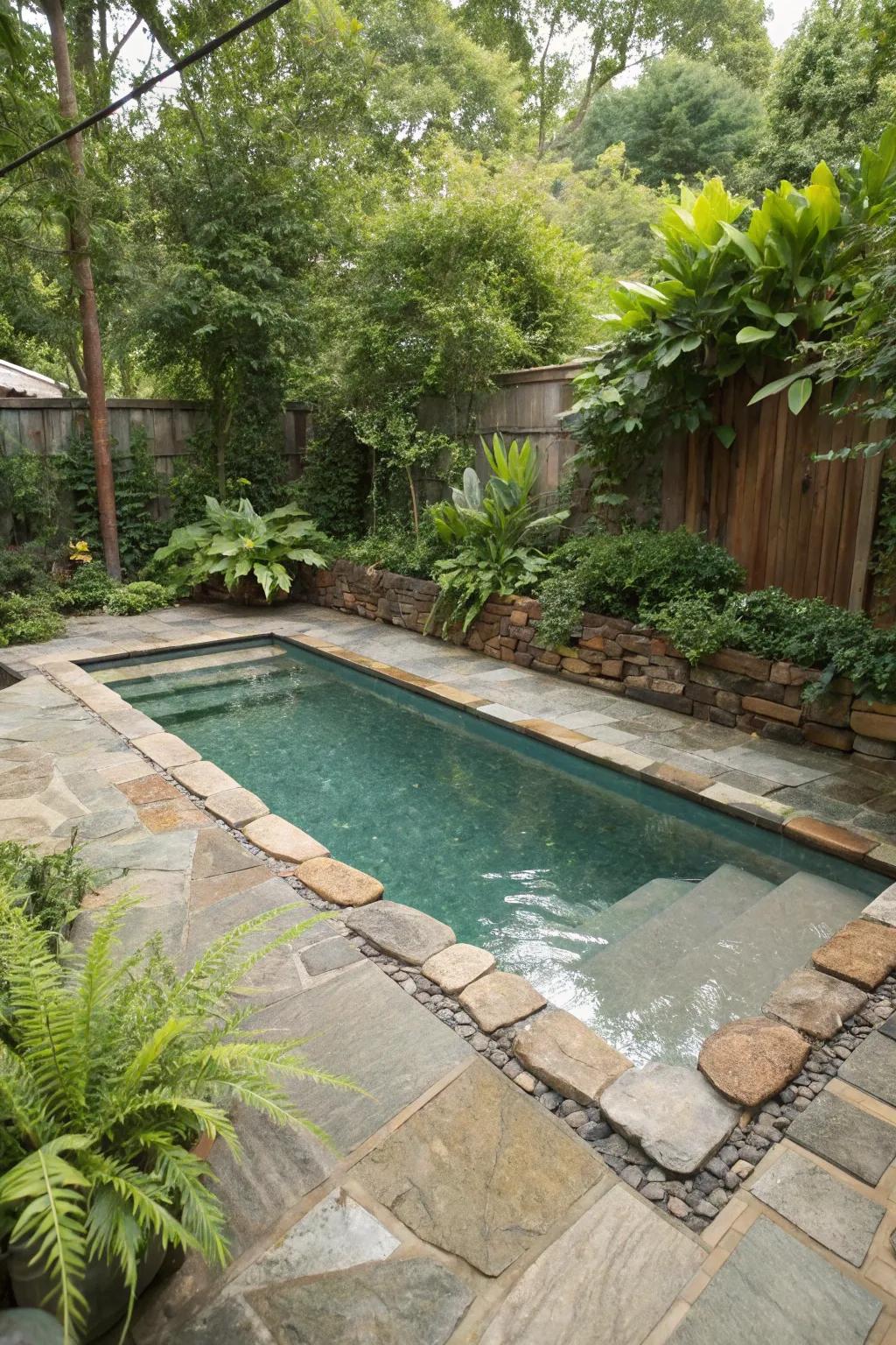 Natural stone surround amplifying the pool's natural beauty.