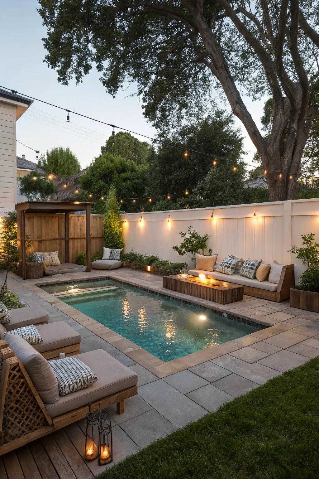 Built-in seating for a peaceful poolside experience.