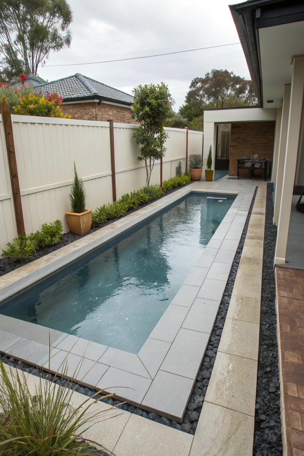 Compact lap pool for fitness and enjoyment.