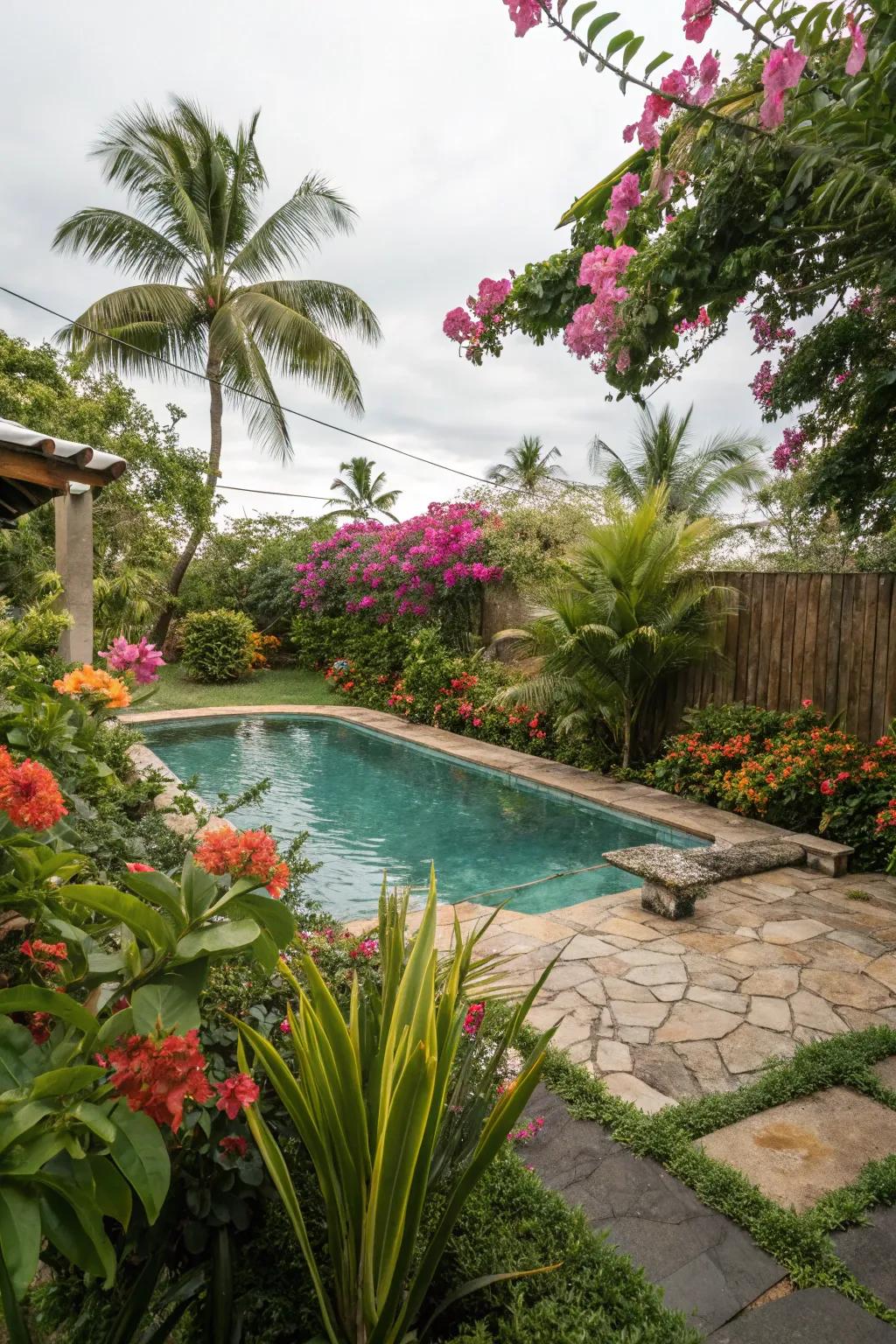 Tropical oasis featuring a revitalizing mini pool.