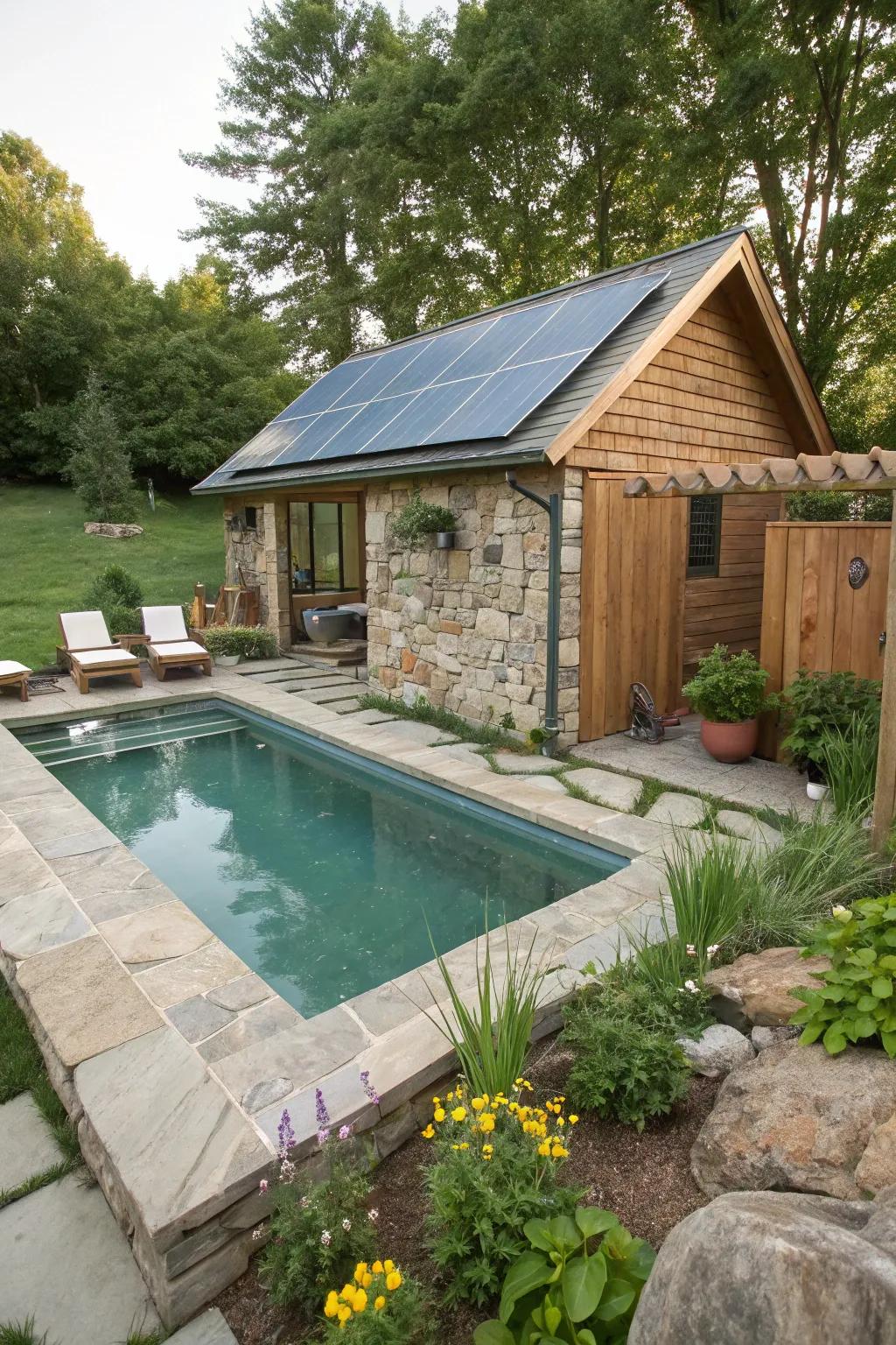 Environmentally friendly pool design in a peaceful setting.