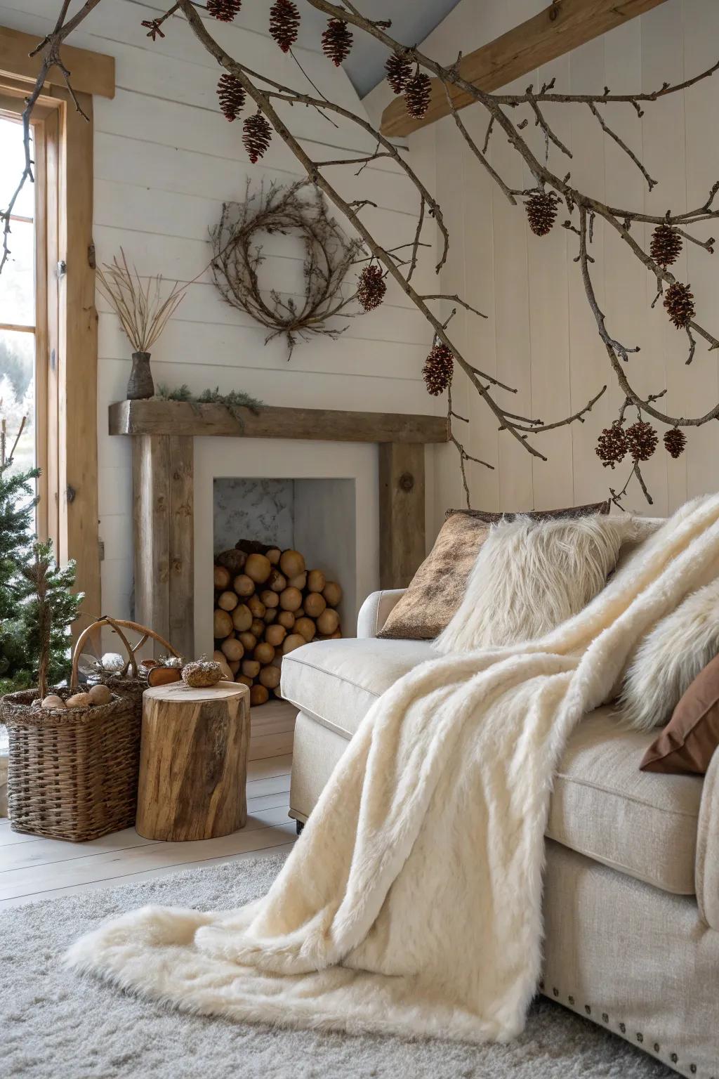 Winter woodland theme with natural holiday accents.