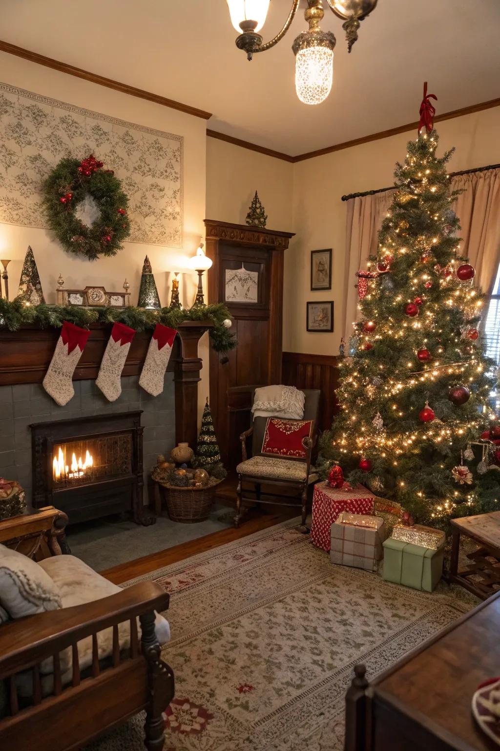 Nostalgic Christmas decorations with vintage flair.