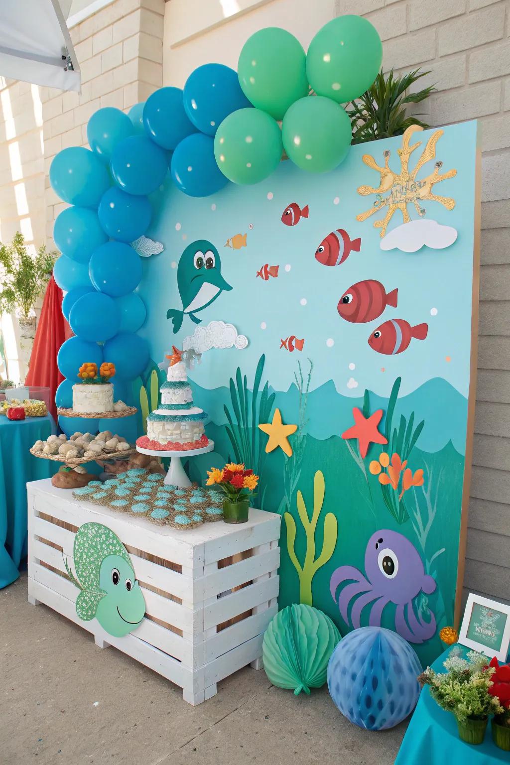 An exciting under-the-sea birthday display filled with marine wonders.