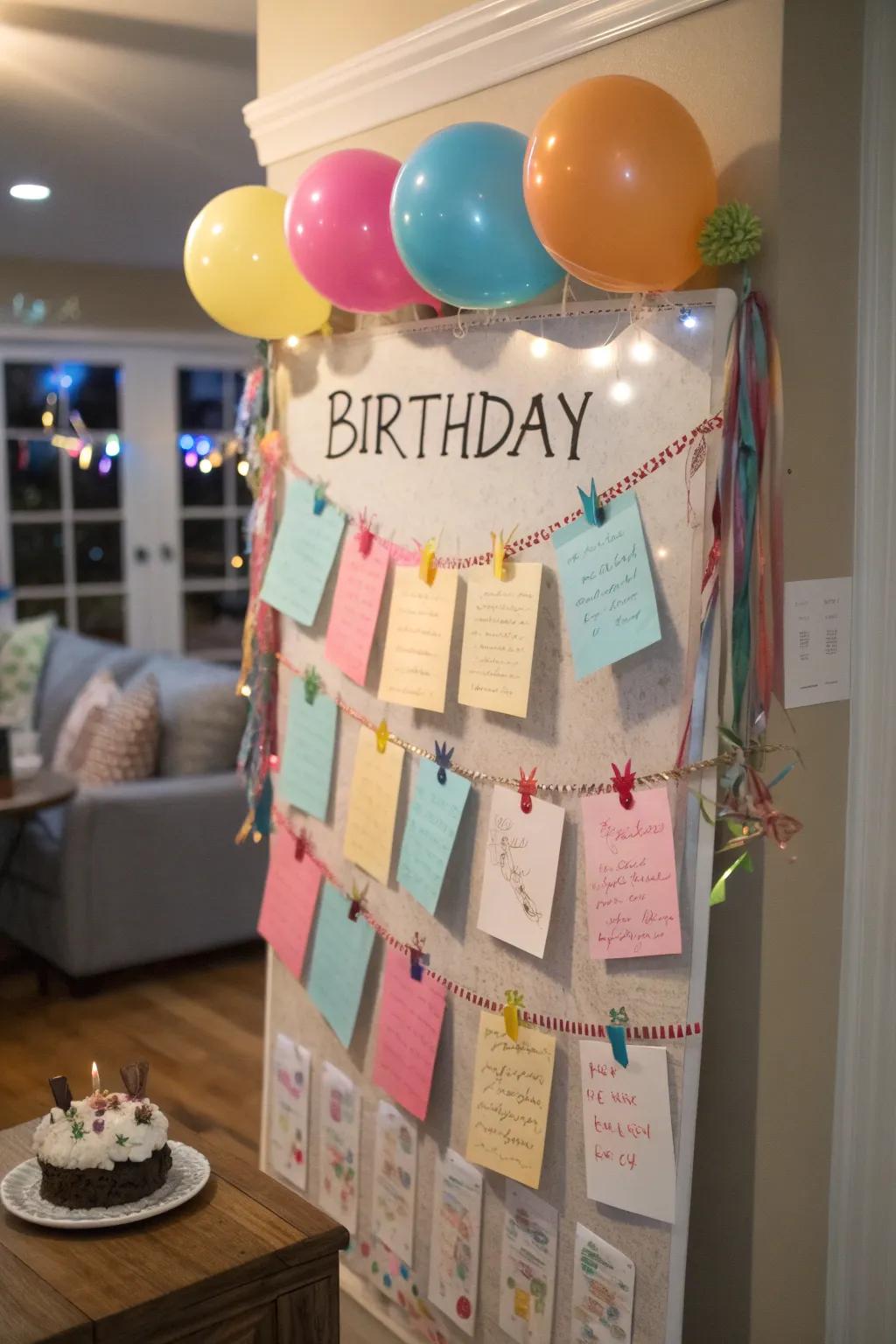 An engaging birthday display featuring personalized name tags.