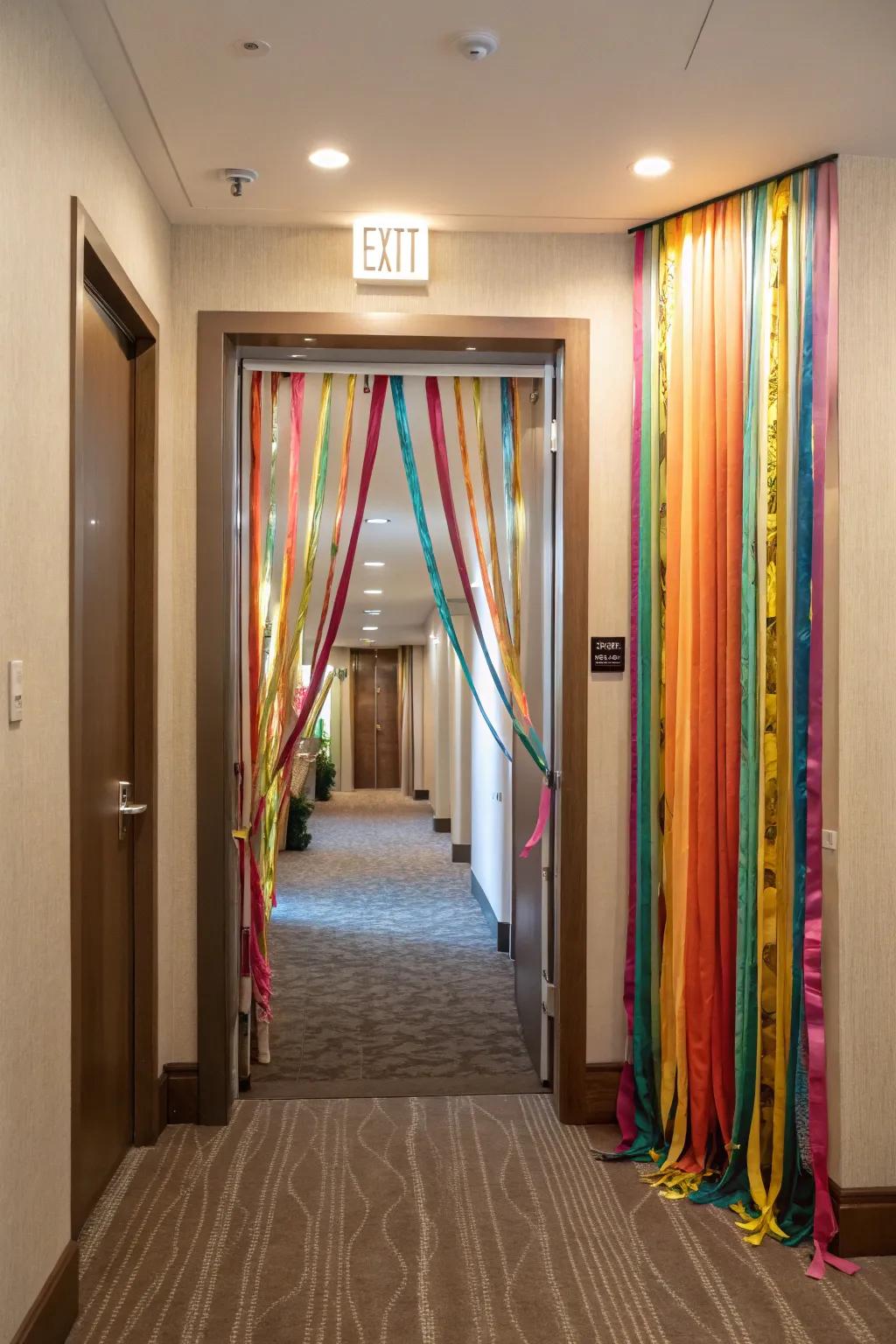 Create a fun entrance with ribbon curtains.