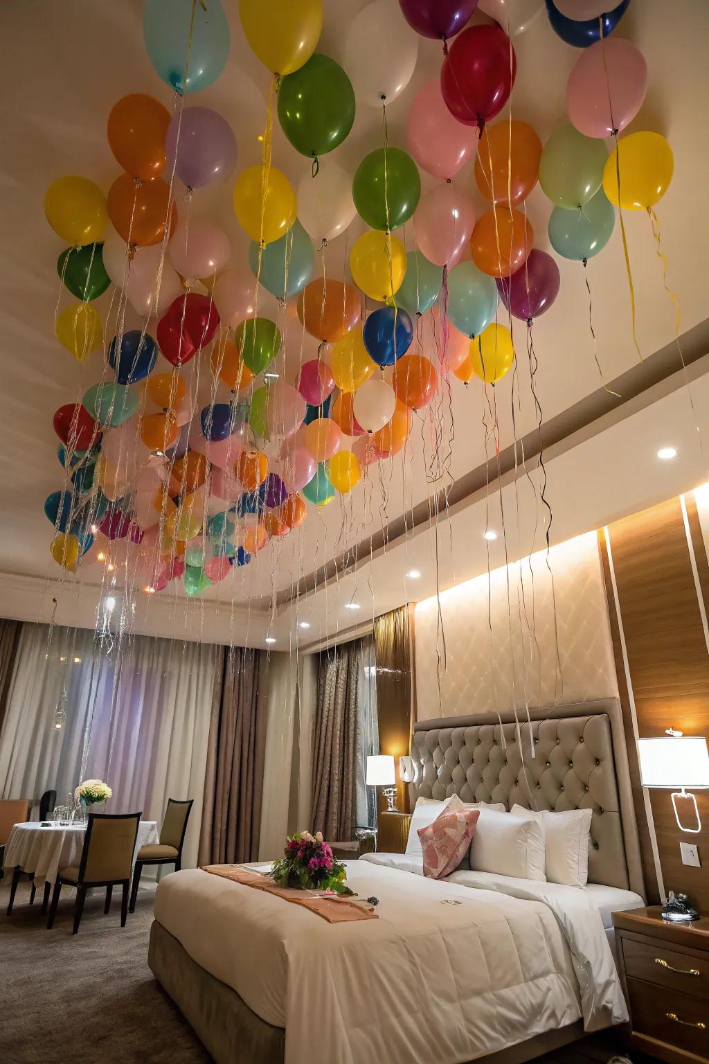 Wake up to a ceiling full of balloons.