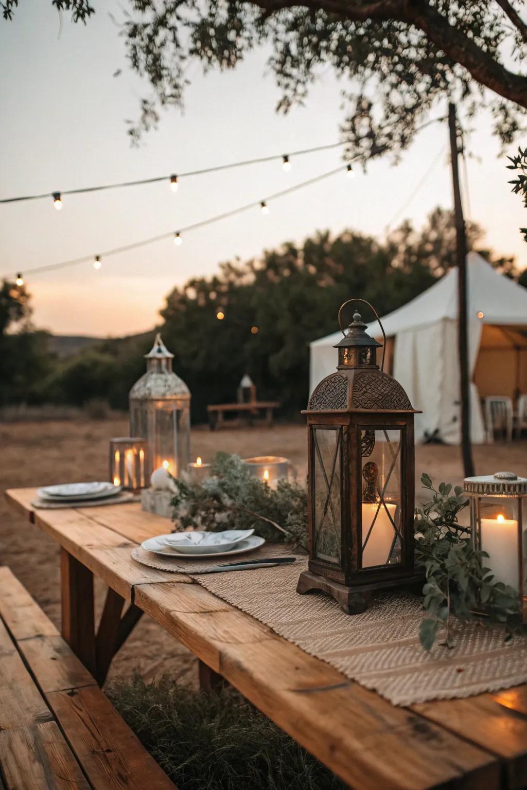 Lamps as a charming centerpiece on a rustic table.