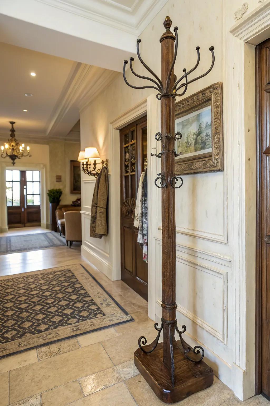 Vintage coat rack featuring traditional mounts for a timeless and refined look.