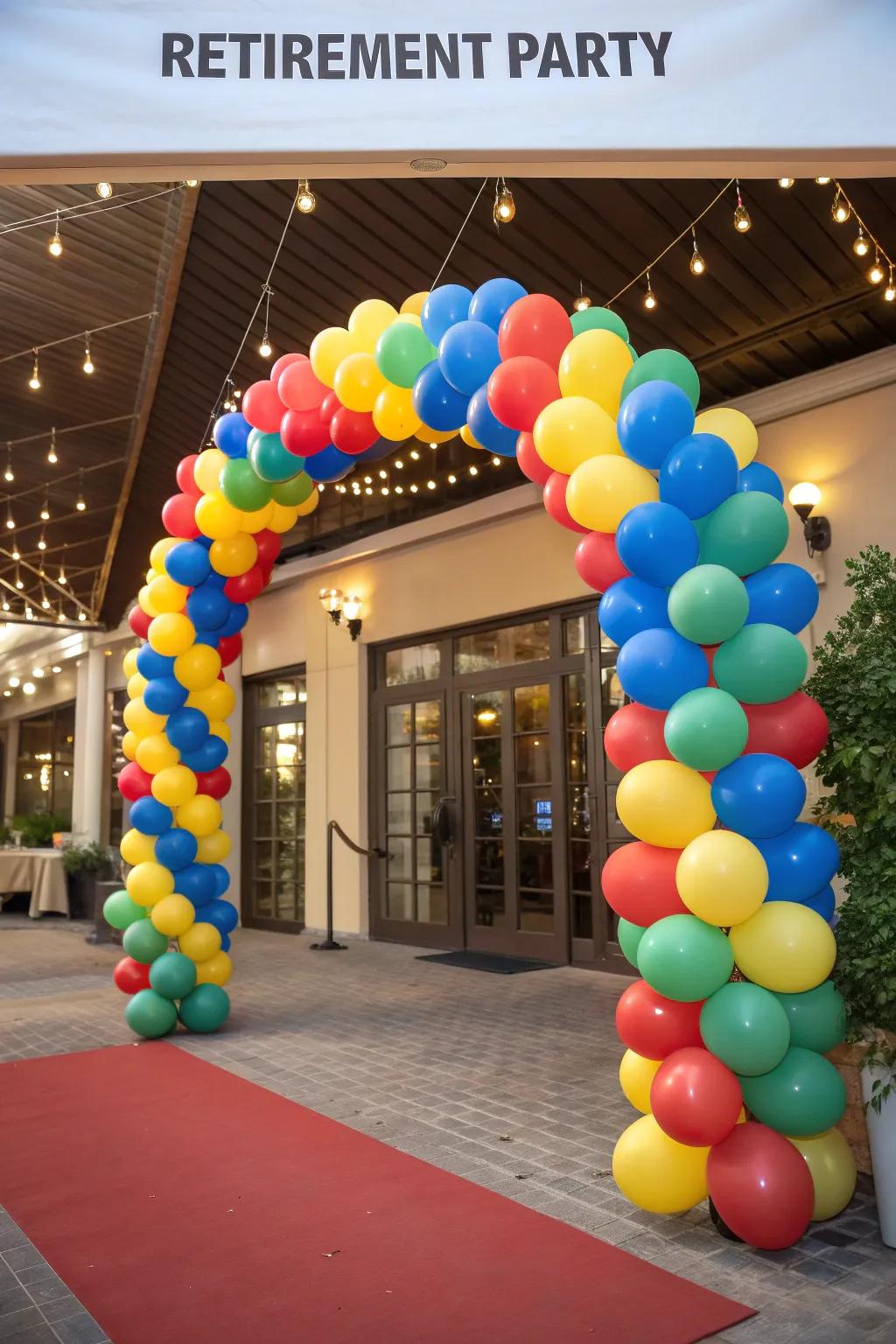 Balloon arches create a striking and festive entrance.
