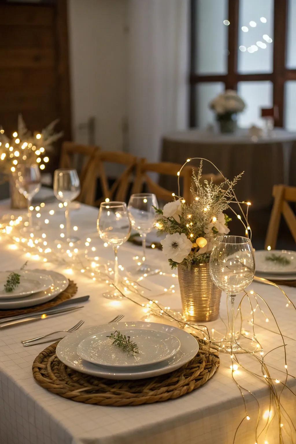 String lights add a whimsical sparkle to wine tables.