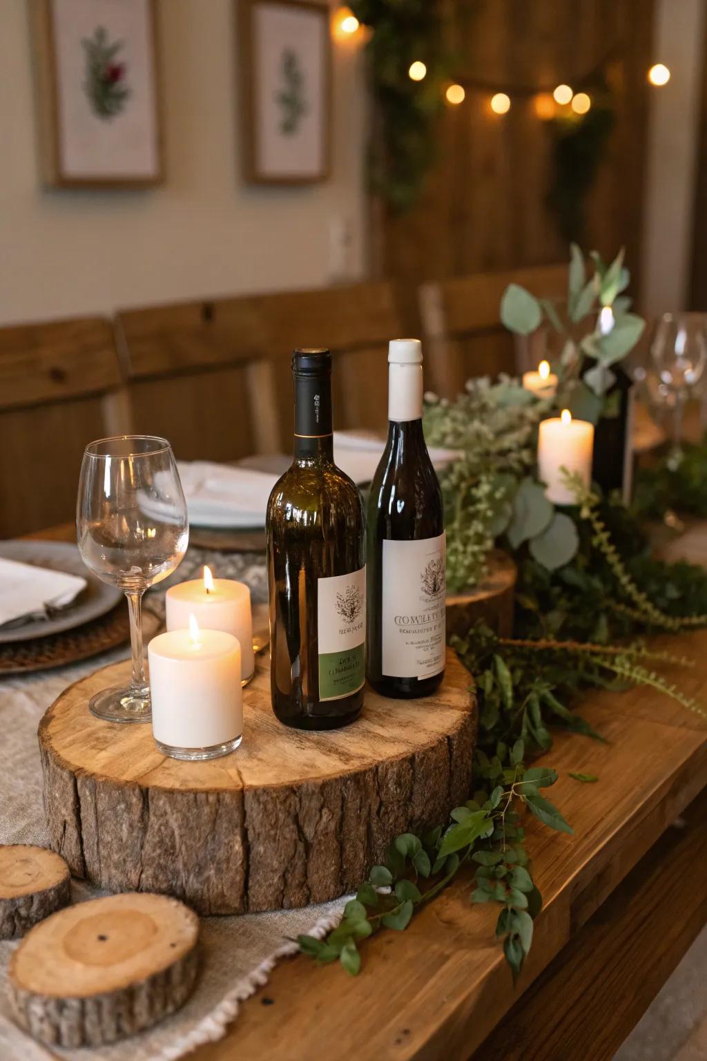 Wooden elements add warmth and texture to wine tables.