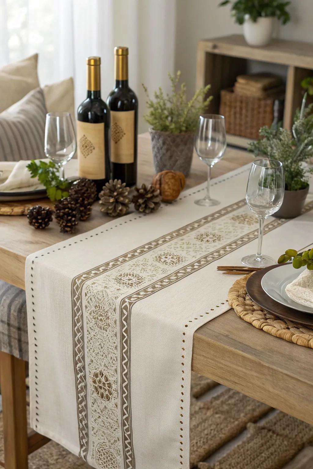 A stylish tablecloth unifies the table’s design and adds charm.